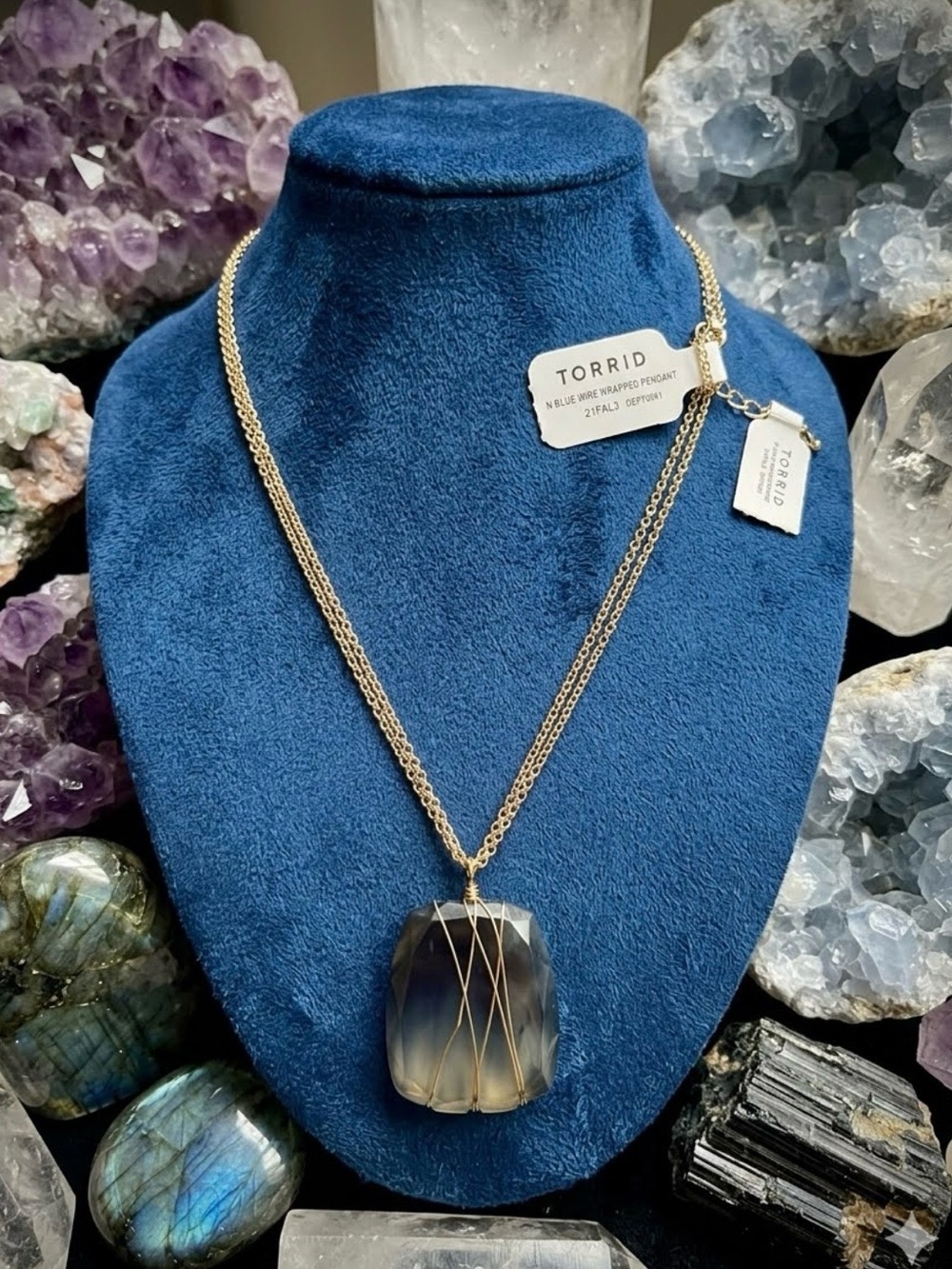 torrid Gold Double Chain Necklace with Smoky Beige Pendant